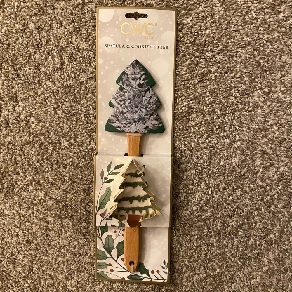 New CWC Cook with Color Christmas Spatula & Cookie Cutter Set of 2 Green